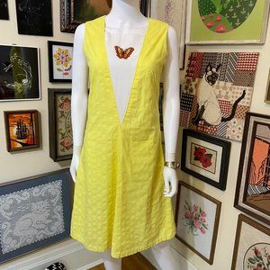60s Vintage Homemade Yellow Sleeveless Seersucker Butterfly Mini Dress Size S/M